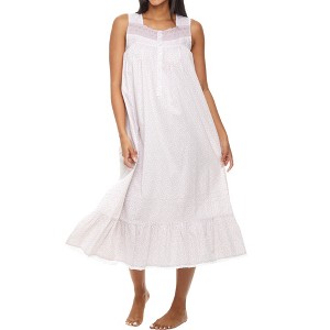 ADR Women's Cotton Nightgown, Sleeveless Lace Trimmed Button Up Long Vintage Night Dress Gown - 1 of 4