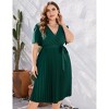 Coolmee Women's Plus Size Midi Dress Casual Floral V Neck Short Sleeve Pleated Flowy Sundress - 2 of 4