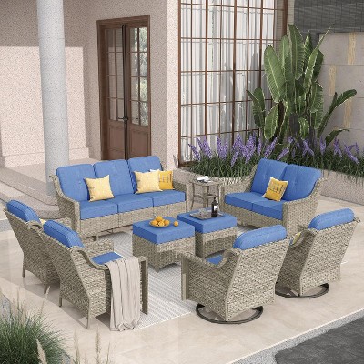 XIZZI OUTDOOR SWIVEL ROCKER SETS: 3-PC Rocker + Modular Sofa & Fire Pit Options - All-Weather Fabric, 8 Color Choices for Patio, Garden, Poolside