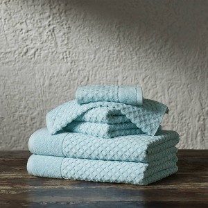 4pc Cotton Diamond Textured Towel Set - Isla Jade - 1 of 4