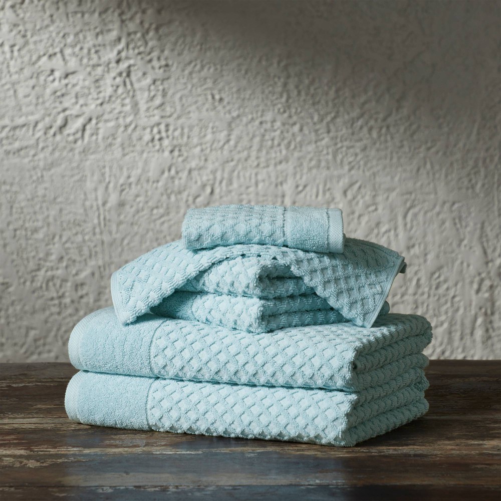 Photos - Towel 6pc Cotton Diamond Textured Assorted Bath  Set Pastel Blue - Isla Jade: Luxury Jacquard, Heavyweight GSM