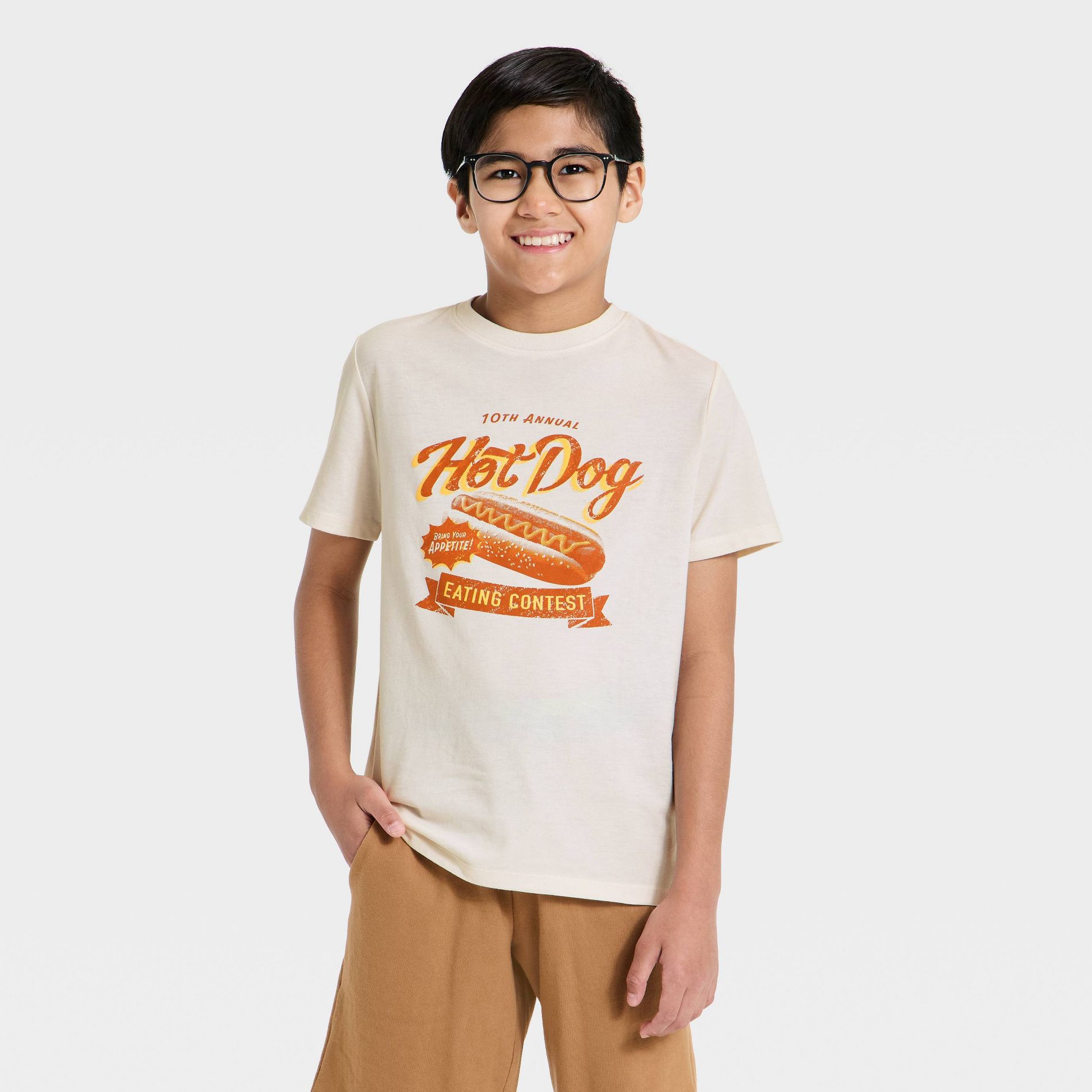Boys' Short Sleeve Hot Dog Graphic T-Shirt - Cat & Jack™ Cream