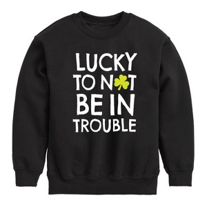 Boys' - Instant Message - St. Patrick's Day Lucky to Not Be In Trouble Graphic Long Sleeve Fleece Sweatshirt - 1 of 4