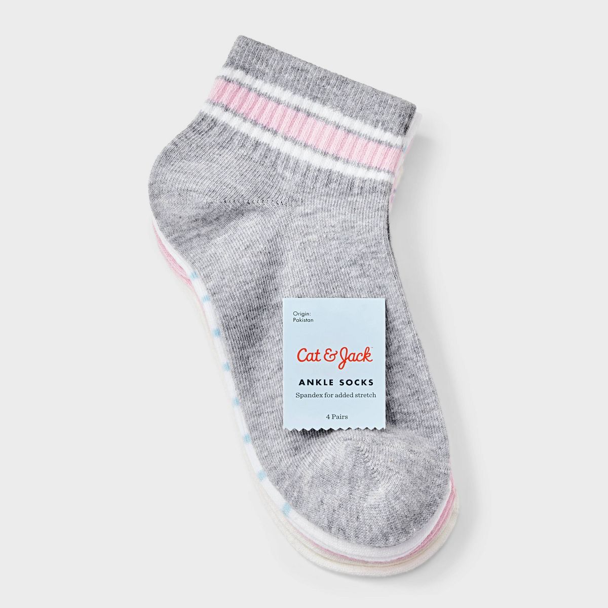 Girls' 4pk 'Dance' Ankle Socks - Cat & Jack™ White/Gray/Pink - thumbnail 2