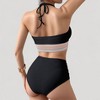 Anna-Kaci Women's High Waist Bikini Set with Crochet Waistband and Halter V Neck Top - 4 of 4
