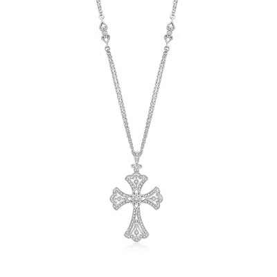 Ross-Simons 0.25 ct. t.w. Diamond Cross Pendant Necklace in Sterling Silver