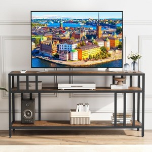 TROPOW 65" TV Stand, Rustic TV Stand Open Storage Shelf, Wooden TV Stand with Quad Duct Support, TV Media Console for Living Room and Bedroom - 1 of 4