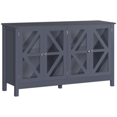 HOMCOM Kitchen Sideboard, Tempered Glass Door Buffet Cabinet with Adjustable Storage Shelf for Living Room, Kitchen, Study