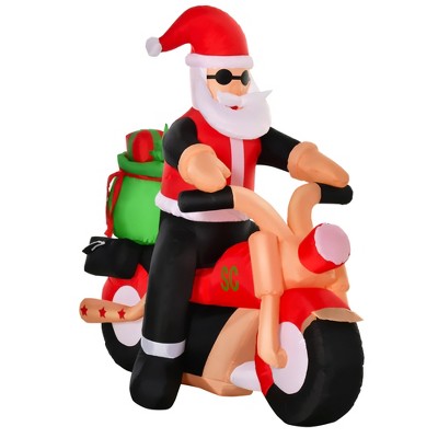 HOMCOM Christmas Inflatable Santa Claus Riding A Motorcycle with Toy Bag, Outdoor Blow-Up Yard Decoration with LED Lights Display