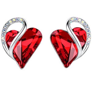 Leafael Infinity Love Heart Stud Earrings with Birthstone Crystal Women's Gifts, Silver-tone - 1 of 4