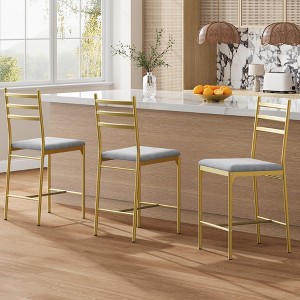 Bar Stools Set of 2, Counter Height Bar Stools Metal Dining Chairs with “Straight-line” Back Back and Thick Cushion PU Leather Dining Room Chairs - 1 of 4