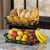 DOMETOUR 2 Tier Fruit Basket for Kitchen Counter, Metal Produce Organizer with Banana Hooks & Wooden Handles for Fruits & Veggies - 2 of 4