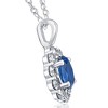 Pompeii3 2 ct Oval Created Blue Sapphire & Genuine Diamond Halo Pendant 14K White Gold - 2 of 4