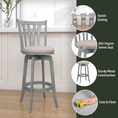 Savana 30" Blue Wirebrush Cream Swivel Wood Barstool