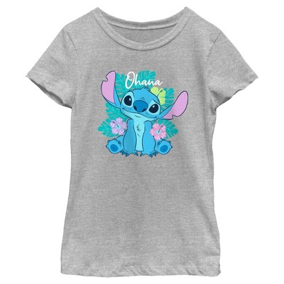 Girl's Lilo & Stitch Tropical Ohana Stitch T-shirt - Athletic Heather ...