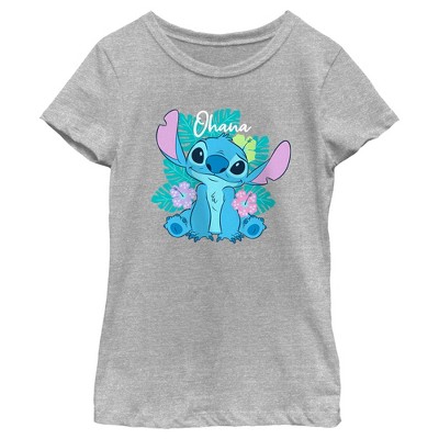 Girl's Lilo & Stitch Tropical Ohana Stitch T-shirt - Athletic Heather 