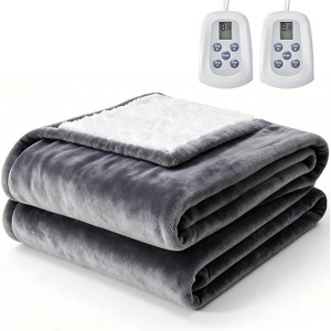 Kumasinova Heated Blanket Throw with Dual Zone Control,Electric Blanket with 10 Heat Settings,Machine Washable Flannel Throw Blanket in Auto-Off,Gray - 1 of 2