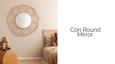 Cori 34" Round Natural Rattan and Metal Mirror