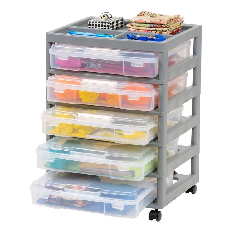IRIS 5 Drawer Rolling Storage Cart with Project Cases Gray, 3 of 8
