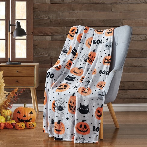 Boo! Knitted Orange & Black Halloween Pillow