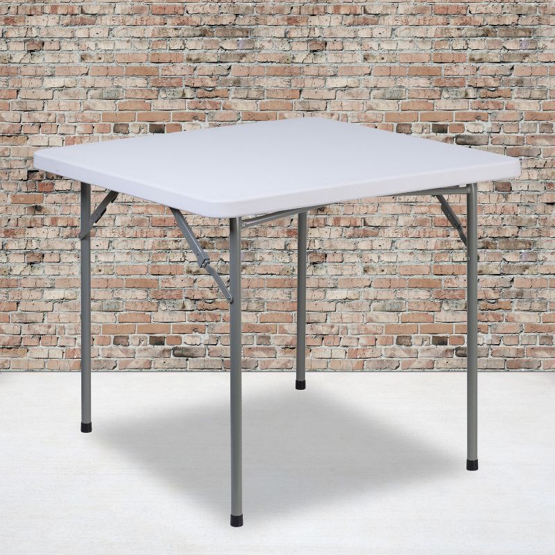 Emma and Oliver 2.81-Foot Square Granite White Plastic Folding Table - Card Table/Game Table, 3 of 11