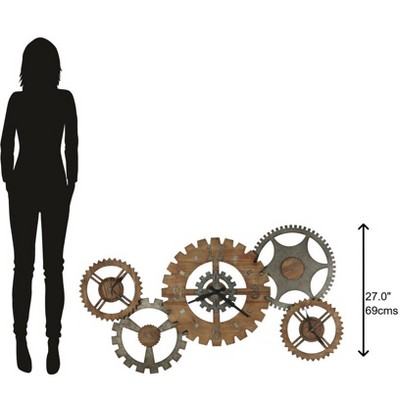 Oversized Gold and Gray Metal Gear Wall Clock