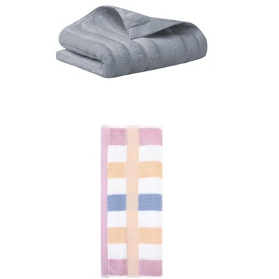 REGALWOVEN Pure Cotton Striped Decorative Hand Towel for Bathroom 14" x 30"/13" x 29" 2 Pcs