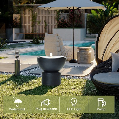 Dark Gray Round Resin Outdoor Fountain with LED Lights