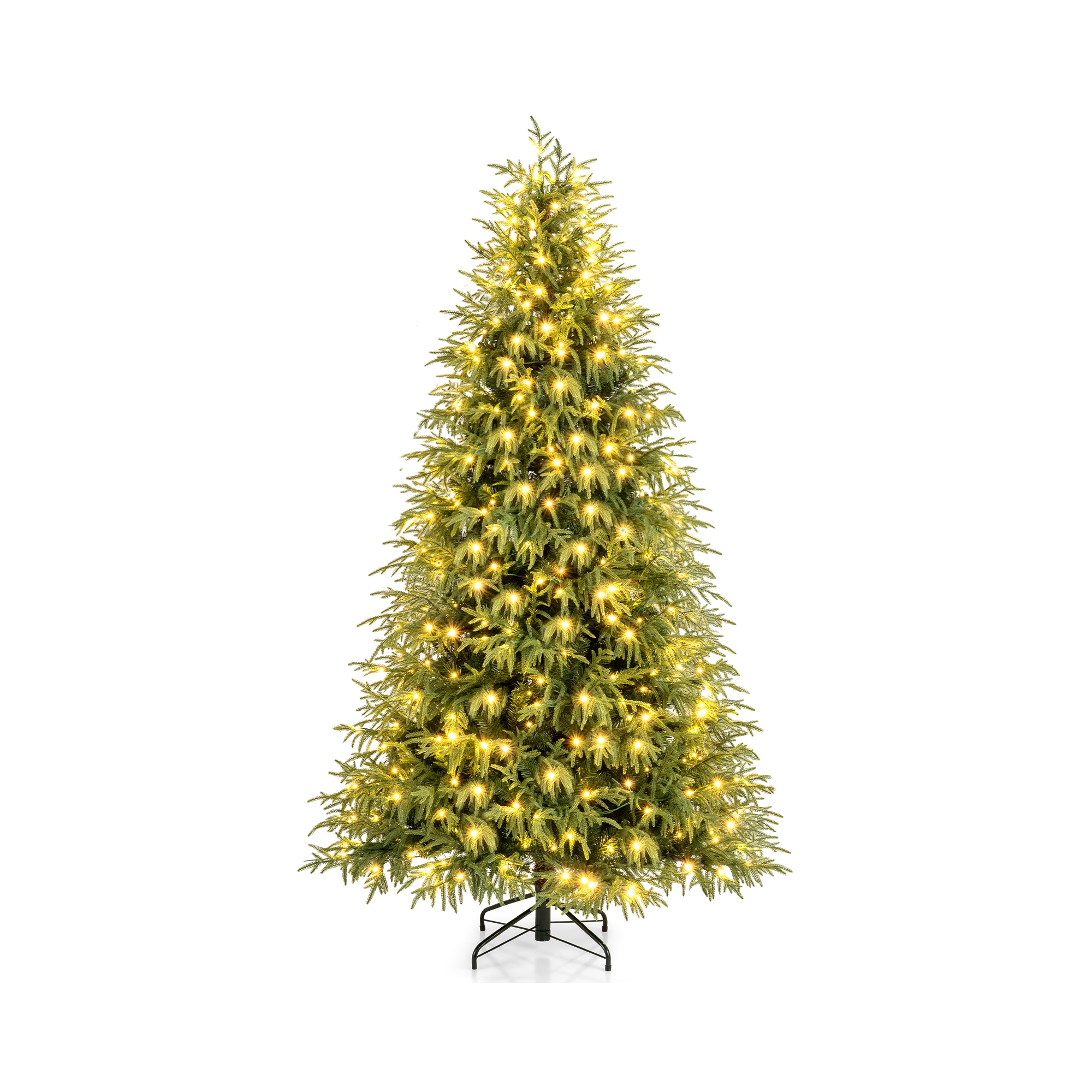 Costway 7 FT Artificial Pre-Lit Christmas Tree with 400 Warm White LED Lights 1217 Branch Tips