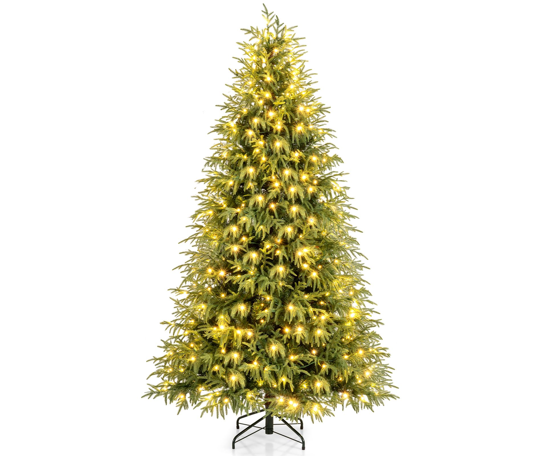 Costway 7 FT Artificial Pre-Lit Christmas Tree with 400 Warm White LED Lights 1217 Branch Tips