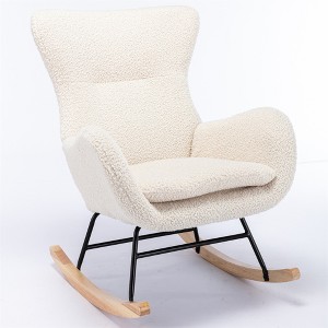Vynxaria Beige Color Teddy Fabric Rocking Accent Chair with High Backrest and Armrests - 1 of 4