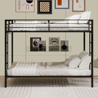 Okak Queen/Full Robust Metal Bunk Bed with Ladders & Full-Length Guardrai,Contemporary Bed Frame for Bedroom,Apartments