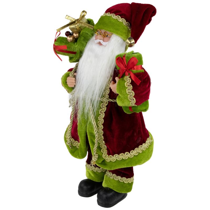Northlight 12" Red and Green Santa Claus with Gift Bag Christmas Figure, 3 of 6