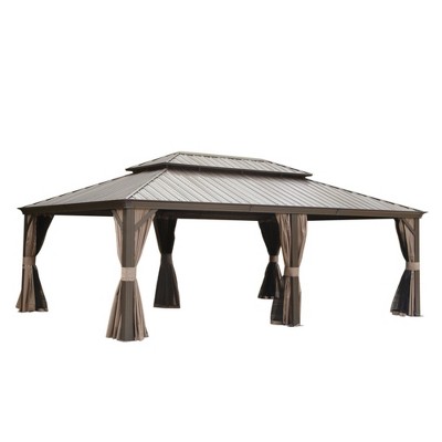 VisioGear Canopies and Gazebos, Outdoor Gazebo with Mosquito Netting, Gazebo Canopy Tent for Deck Backyard Garden, Brown, 283.7"*165.59"*126.42"