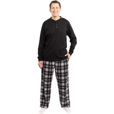 #FollowMe Mens Thermal Henley Pajama Set with Polar Fleece Pants  Warm, Comfy Sleepwear