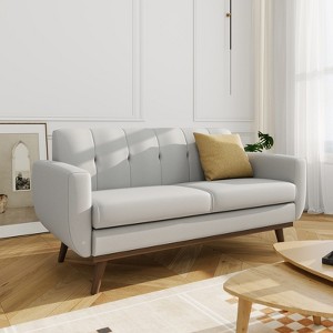 MUUEGM 65" Loveseat Couch Sofa| 2-Seat Memory Foam Futon Couch with Blue Linen Fabric, firm wooden frame - 1 of 4