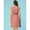 Allegra K Women's Retro Button Front Belted Cap Sleeve A-line Plaid Dress - 4 of 4