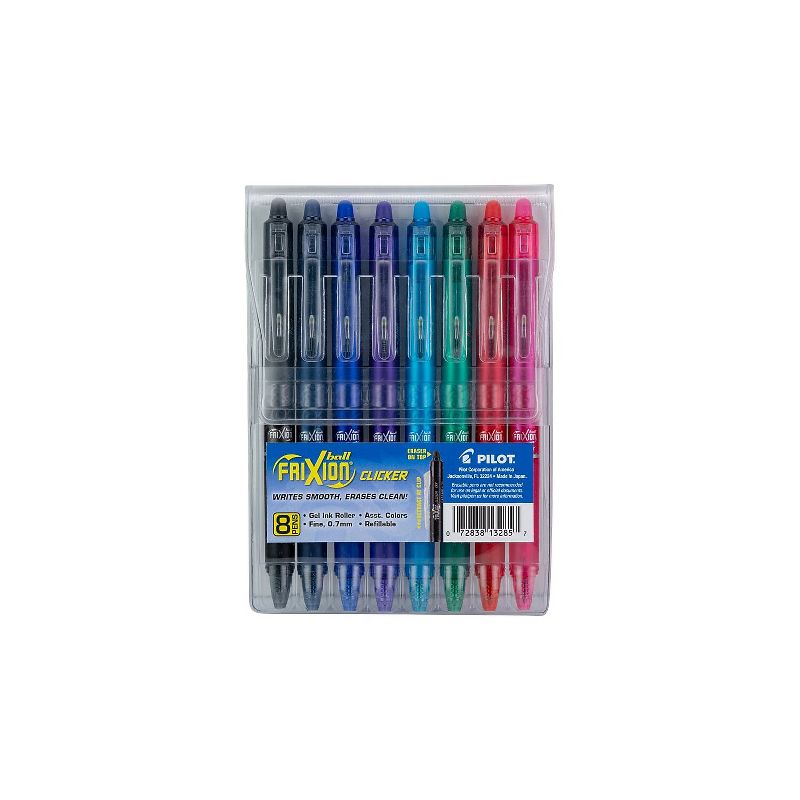 Pilot FriXion Clicker Retractable Gel Pens Fine Point Assorted Color Inks 8/Pack (FXCC8002F-P) 13285, 1 of 2