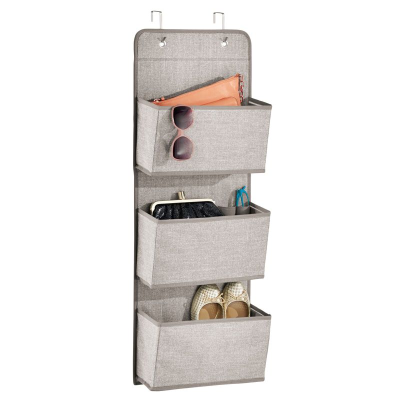 mDesign Fabric Closet Hanging Organizers with 3 Pockets + Hooks, 5 of 9