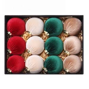 12ct Christmas Balls Ornaments Decor Set, Cloth Wrapped Xmas Balls Hanging Tree Ornaments for Christmas Tree Wreath Garland, 3.15in - 1 of 4