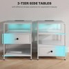QingMoon Nightstands with LED Lights, 3-Tier Bedside Table with Charging Stations, Modern End Table Set of 2 with Drawer and Shelves for Living Room - 3 of 4