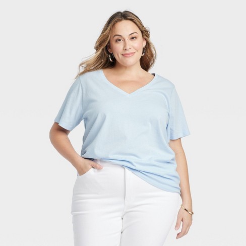 Women's Short Sleeve V-neck T-shirt - Ava & Viv™ Powder Blue 3x : Target