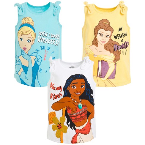 Disney Princess Cinderella Belle Moana Girls 3 Pack Tank Top Shirts Toddler  To Big Kid : Target