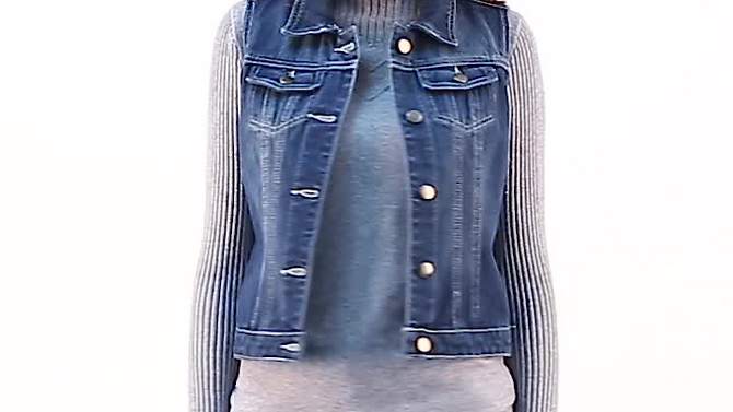 Allegra K Women's Buttoned Washed Denim Vest with Faux Chest Flap Pockets, 2 of 8, play video