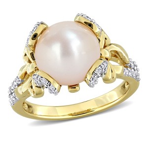 EVERLY JEWELRY |Yellow Plated Sterling Silver 0.54 CT TGW White Topaz And 10 - 10.5 MM White Freshwater Cultured Pearl Fashion Ring - 1 of 4