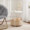 Infurnic Desks Round Edge End Table in Living Room, Nightstand, Bedroom Small Side Table with Fabric Basket, Steel Frame, White 20"*20"*25" - 3 of 4