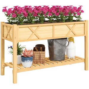 Outsunny Wooden Raised Planter Box, 47 x 22 x 31.5in Raised Flower Bed with Storage Shelf, Drainage Holes and Liner - 1 of 4