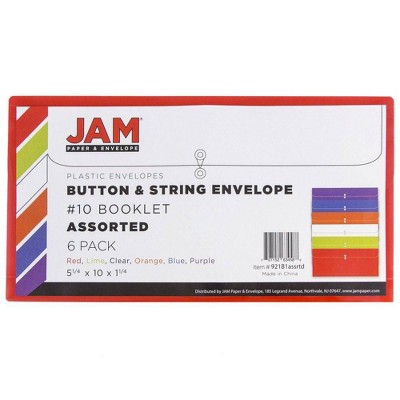 Jam Paper 5 1/4'' X 10'' 6pk Plastic Envelopes With Button And String ...