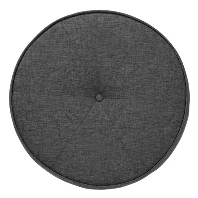 Theo Dark Gray Fabric and Walnut Wood Round Tufted Ottoman