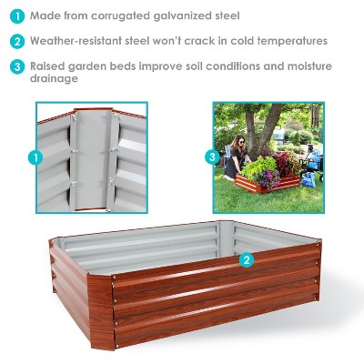 Woodgrain Galvanized Steel Raised Garden Bed for Outdoor Plants